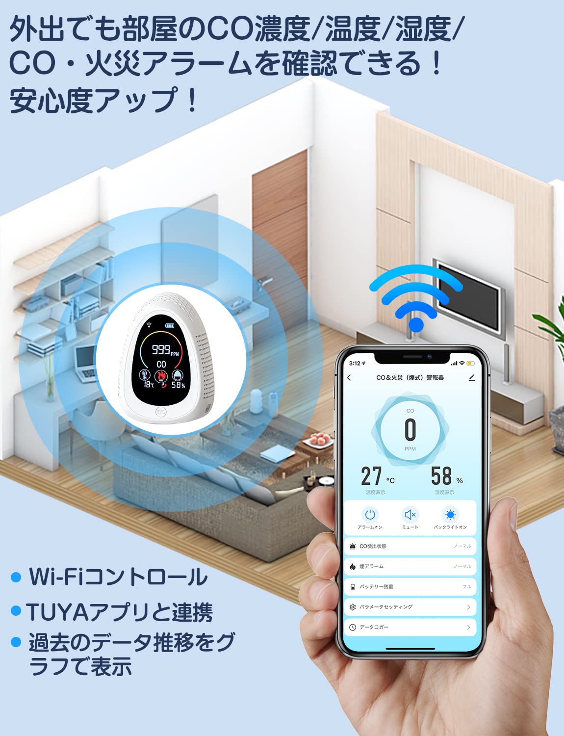 高精度一酸化炭素測定器 - 携帯用、USB充電、音 高精度一酸化炭素測定器 - 携帯用、USB充電、音